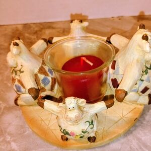 Rustic Farm Animal Candle Holder with Red Candle